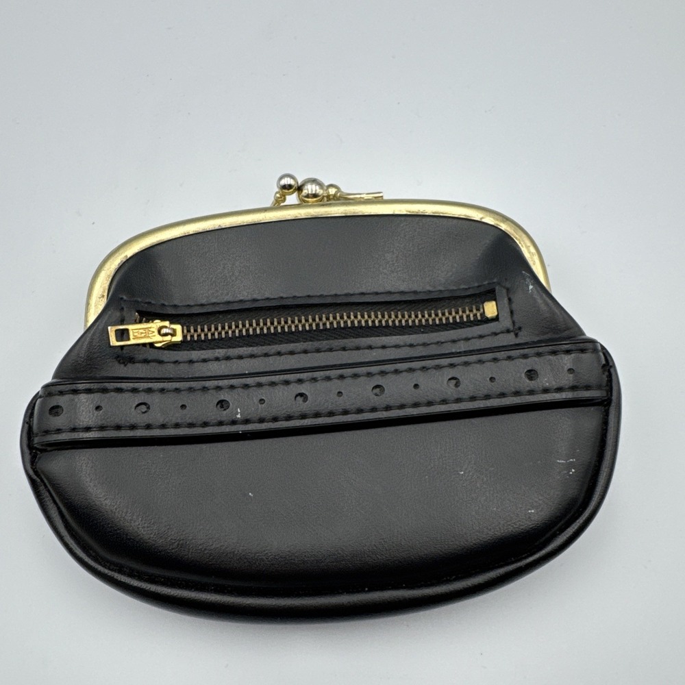 Vintage Black Change Purse Vinyl Kiss-lock Clear Divider